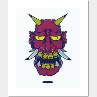 Oni Mask Design T-shirt STICKERS CASES MUGS WALL ART NOTEBOOKS PILLOWS TOTES TAPESTRIES PINS MAGNETS MASKS Posters and Art